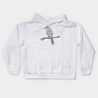 Black and White Bird on a Branch Doodle Drawing Kids Hoodie